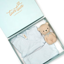 Load image into Gallery viewer, Light Blue Kimono Set &amp; Bear Rattle Box