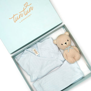 Light Blue Kimono Set & Bear Rattle Box