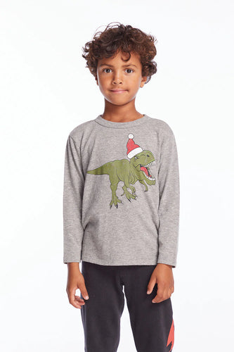 Heather Grey Dino Santa Long Sleeve Tee