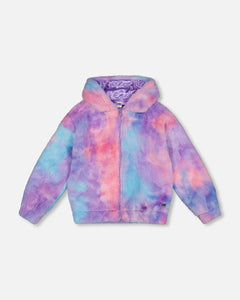 Multicolored Faux Fur Hooded Cardigan