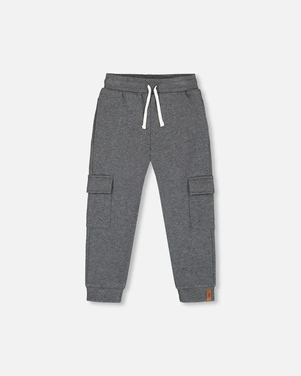 Dark Heather Grey Fleece Sweatpants With Cargo Pockets