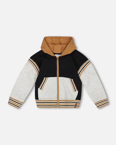 Anthracite & Beige Full Zip Hooded Fleece