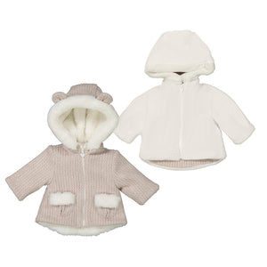 Heather Walnut Reversible Fuzzy Hooded Baby Jacket