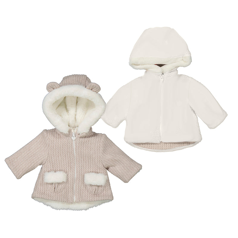 Heather Walnut Reversible Fuzzy Hooded Baby Jacket