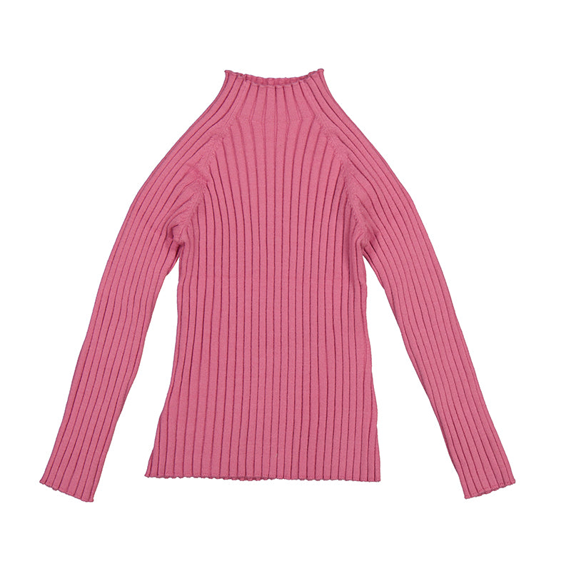 Deep Pink Rib Mockneck Sweater