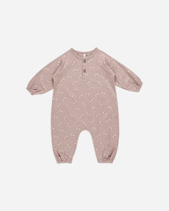 Mauve Butterflies Henley Bubble Jumpsuit