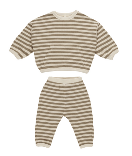 Olive Stripe Waffle Slouch Set