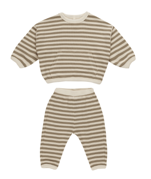 Olive Stripe Waffle Slouch Set