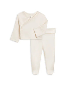 Ivory Kimono Wrap Top And Footed Pant Set