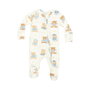 Blue Teddy Bears 2 Way Zipper Footie